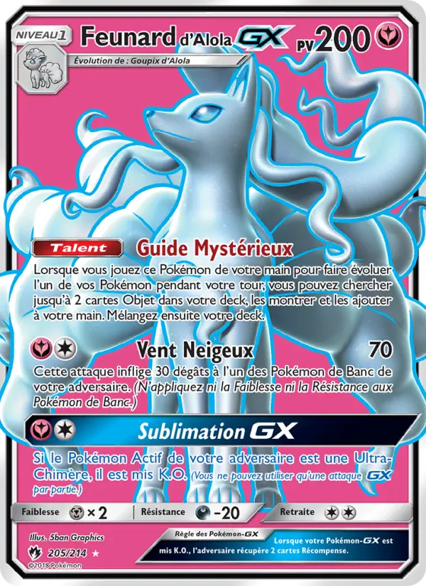 Carte Pokémon Feunard d’Alola GX 205